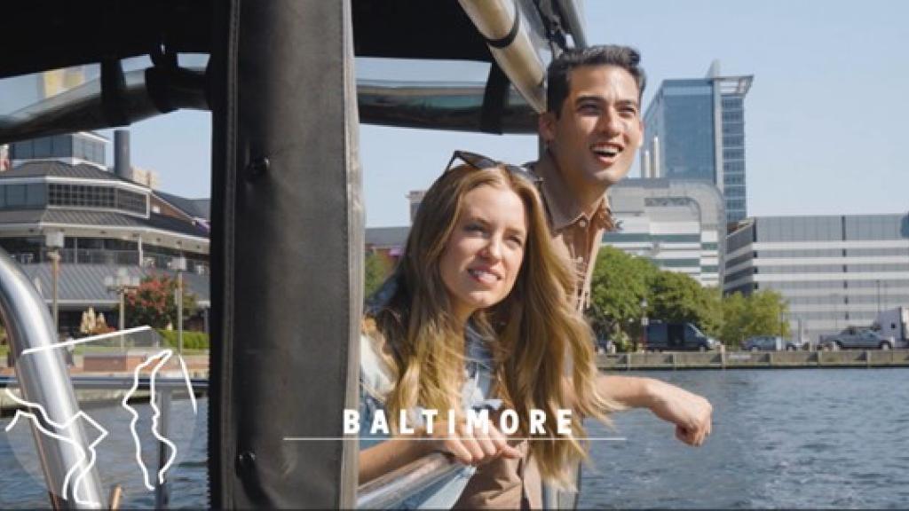 A couple on a water taxi
