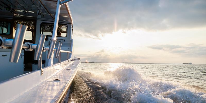 Deep-sea fishing charters in the Chesapeake Bay and Atlantic Ocean A boat cuts through the waters of the Chesapeake Bay as it heads out for deep sea fishing