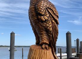 Harford_Birds of Chesapeake Wooden owl sculpture on the pier