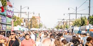 A crowd of festival goers