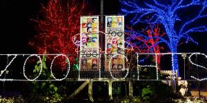 National Zoo entrance lit up for the holidays