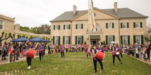 Drummers perform on the lawn