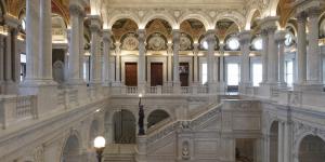 The intricate interior of the Library of Congress, Washington, DC, USA.
