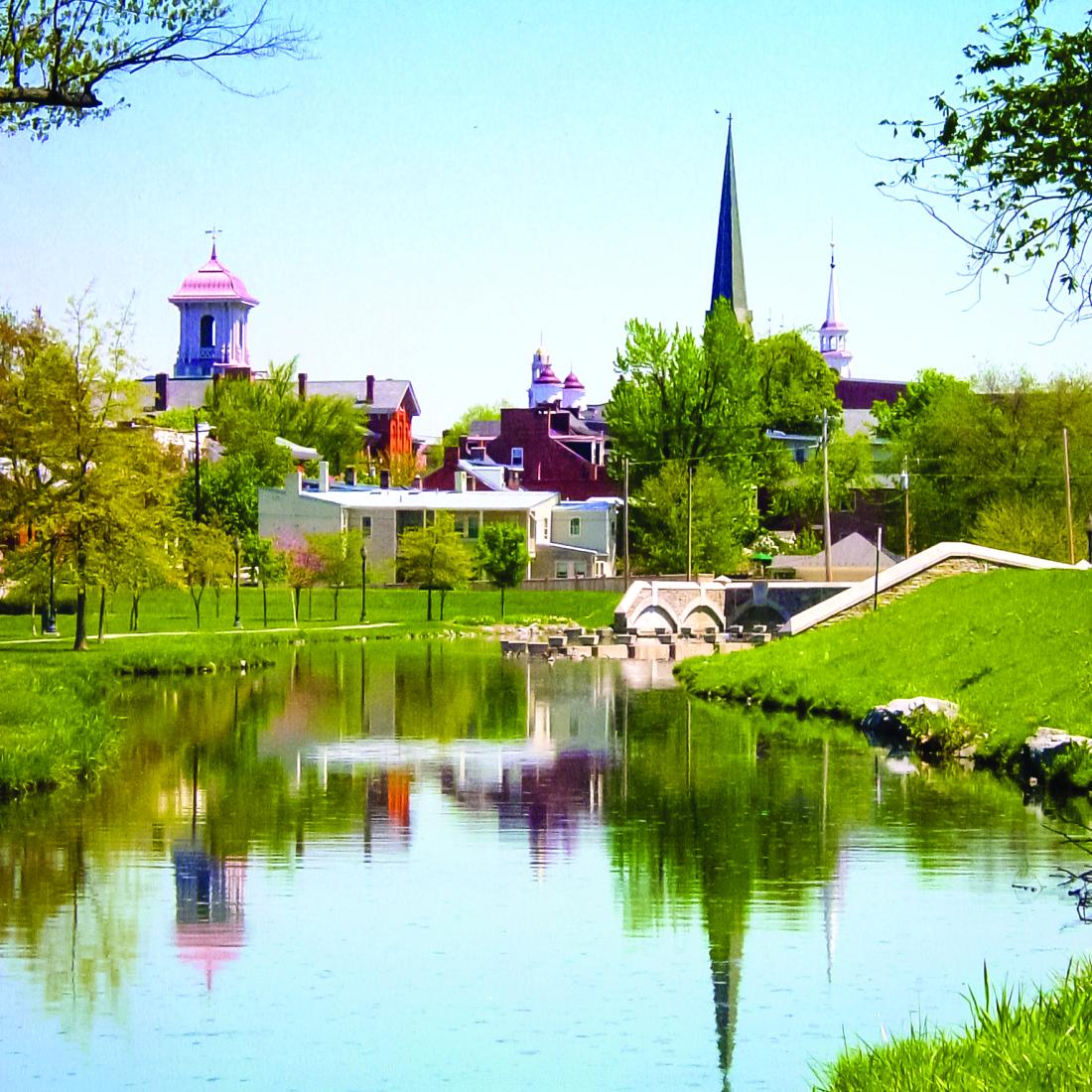 View of the Frederick skyline of church spires