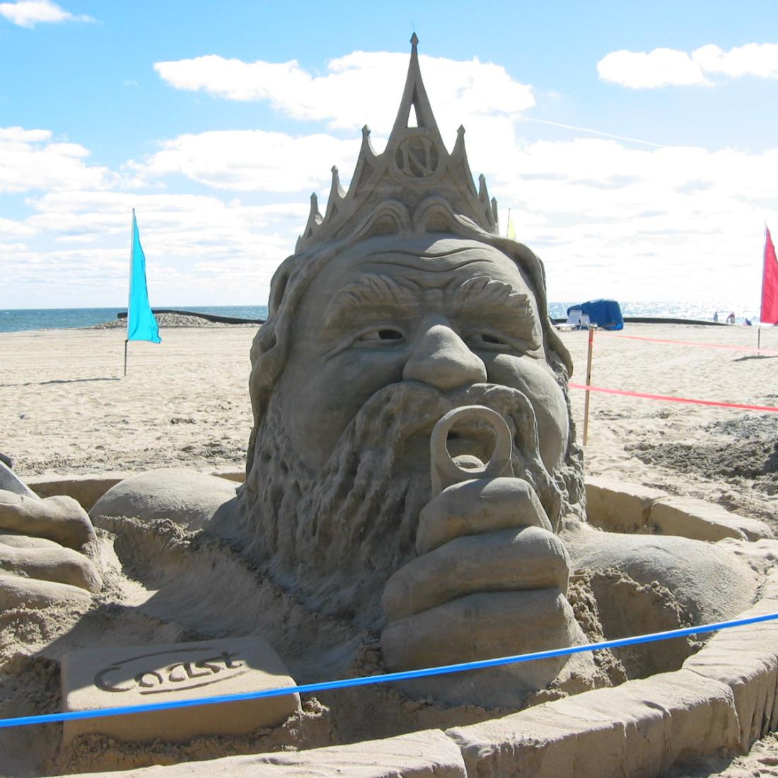 Sand sculpture of King Neptune