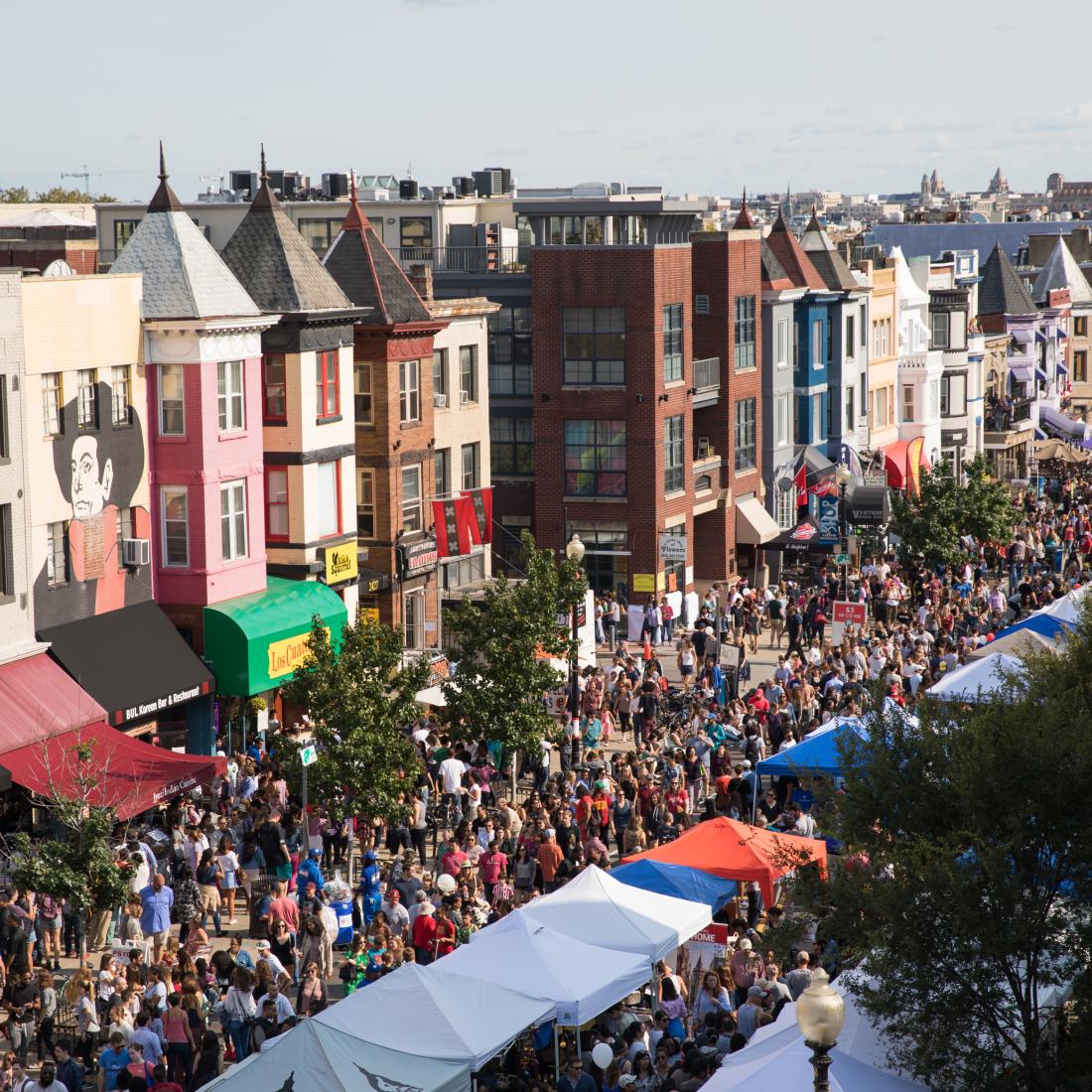 Aerial view of the street festival